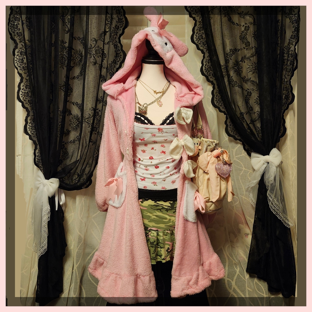 My Melody Kawaii Pastel Pink Hooded Plush Robe